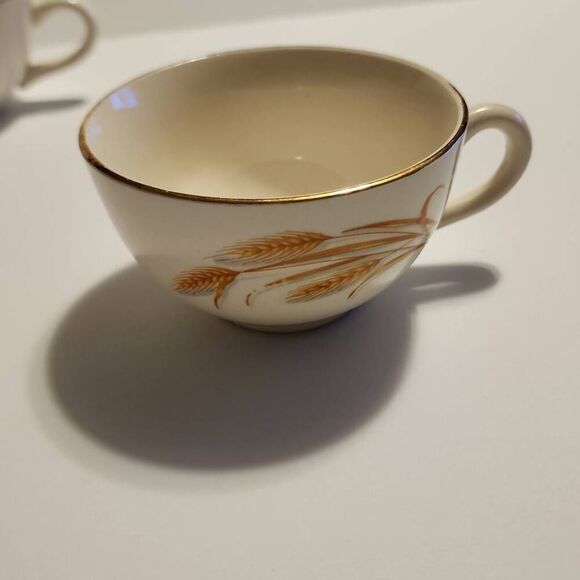 Homer Laughlin Golden Wheat Vintage 22k Set of 4 Tea Cups - Picture 2 of 15